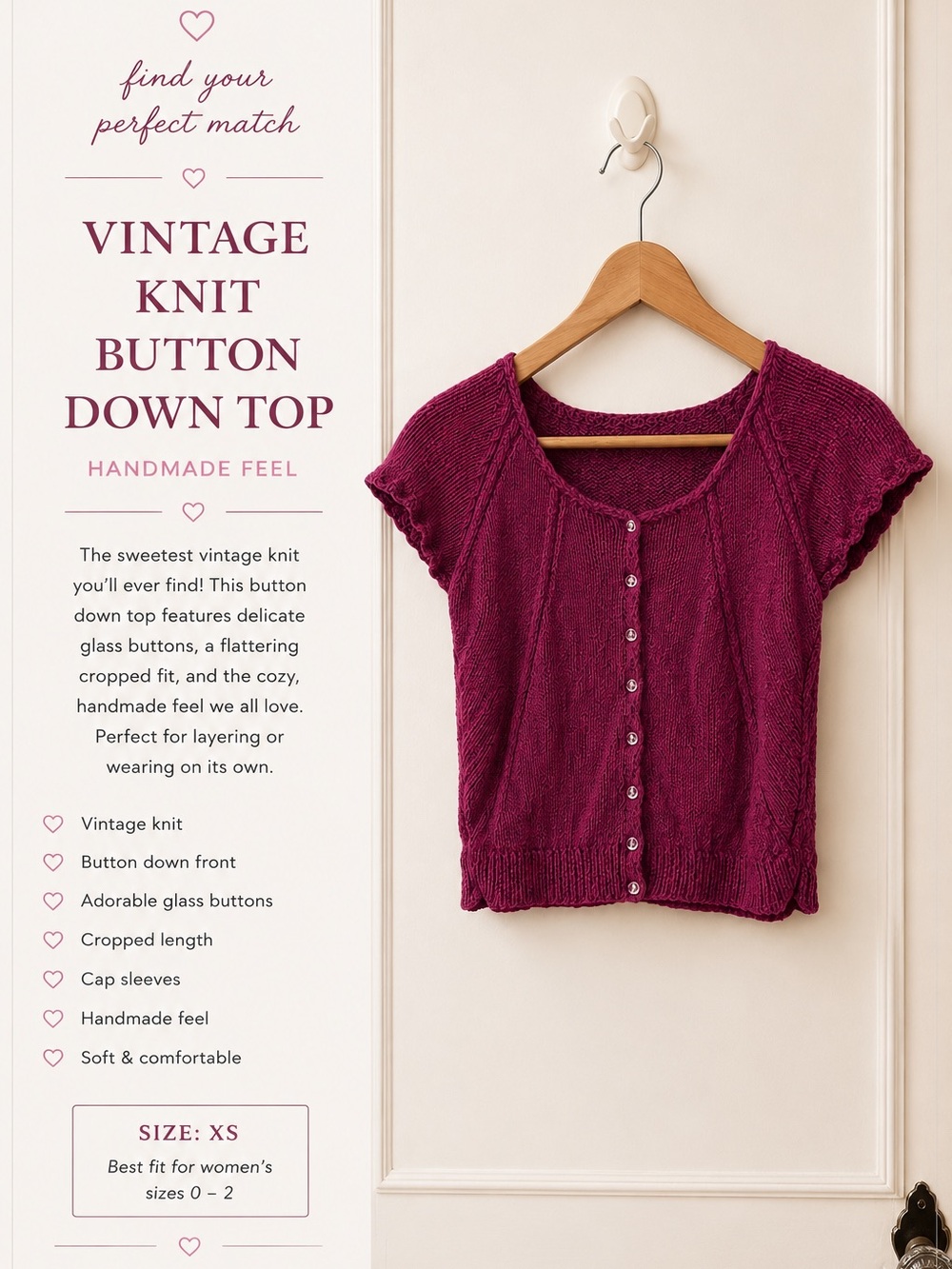Vintage Knit Button-Down Top - Plum